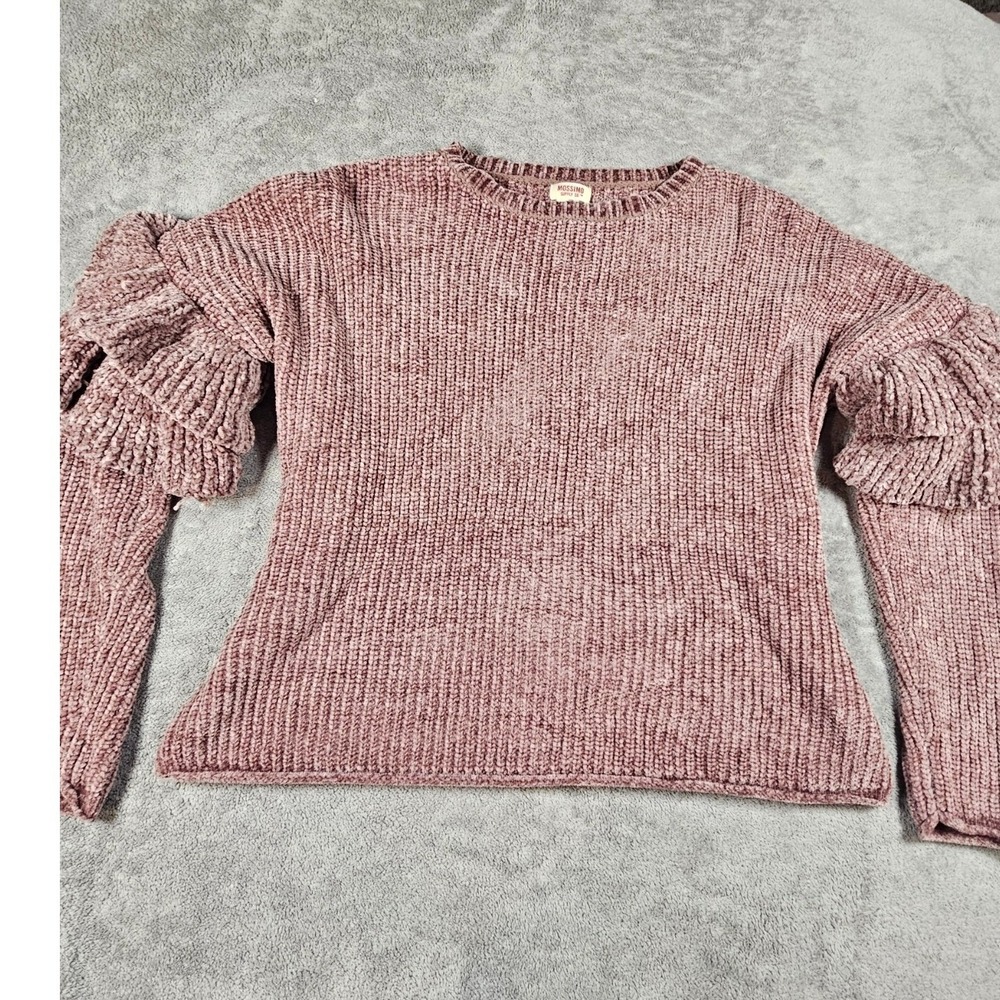 Mossimo Supply Co Pink Chenille Ruffle Sleeve Knit Sweater Small Crewneck
